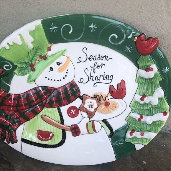 Fitz and Floyd Holly Hat Snowman Platter - Picture 2 of 9